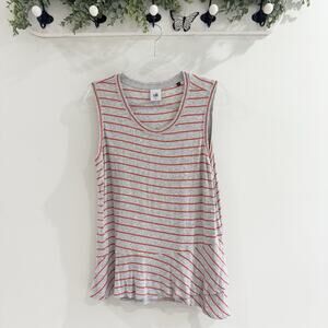 Cabi 5331 Striped Ruffle Tank Size Medium Peplum Gray Coral AB